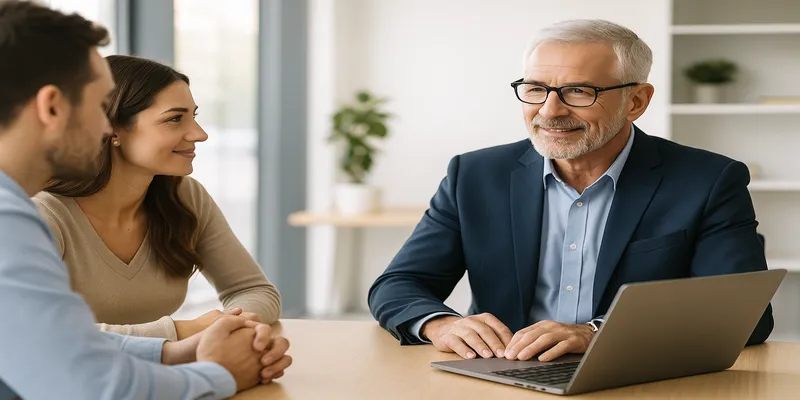 Consultant bespreekt IT-strategie met klanten in moderne kantooromgeving